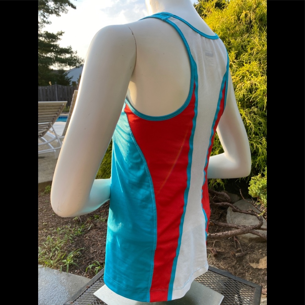 NIKE PRO DRI-FIT RACERBACK BLUE RED & WHITE SPORT YOGA ACTIVE TANK TOP , SMALL